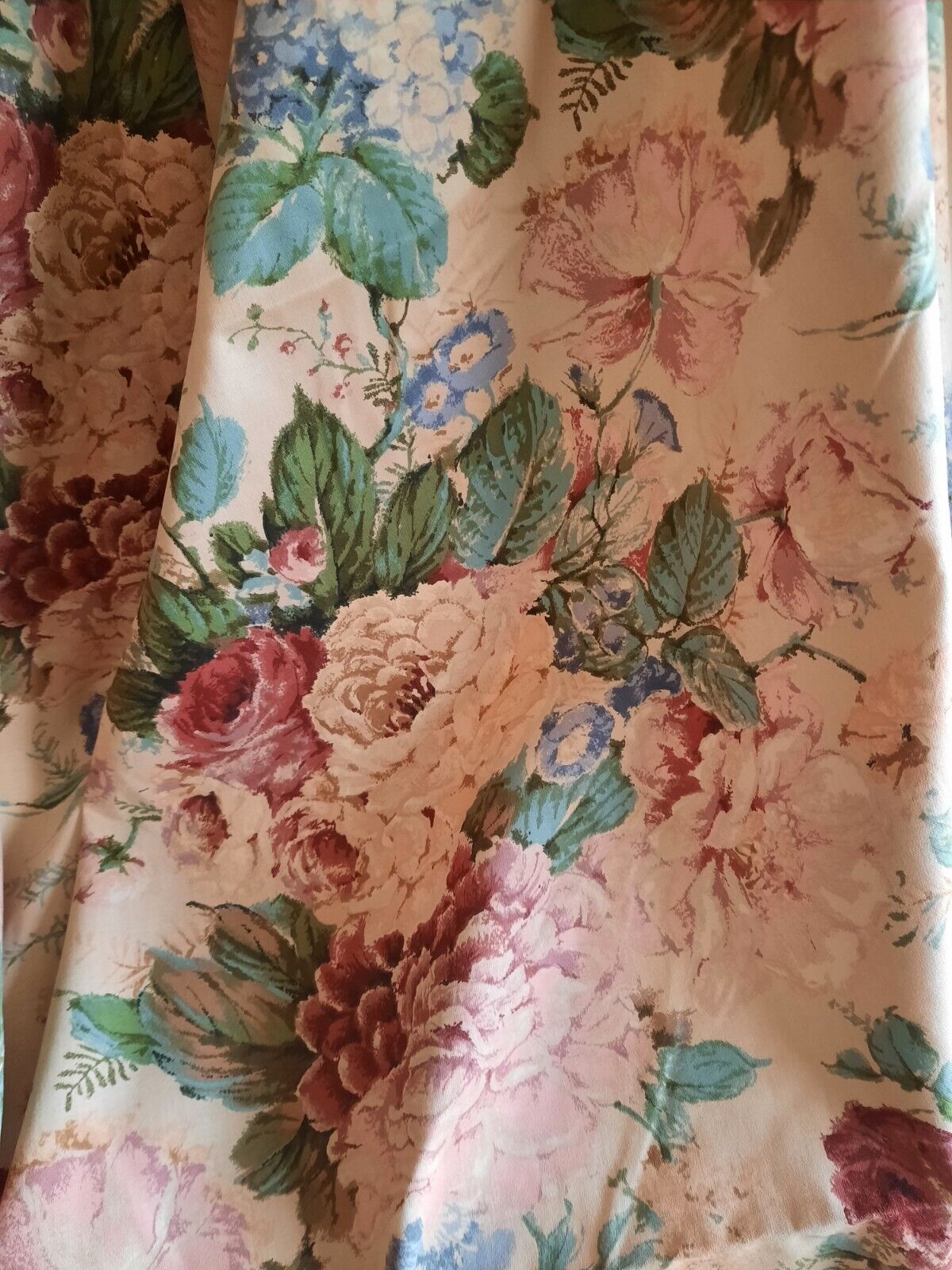 Country house floral curtain Fabric Material cotton Cabbage Rose Floral Vtg 3.3m