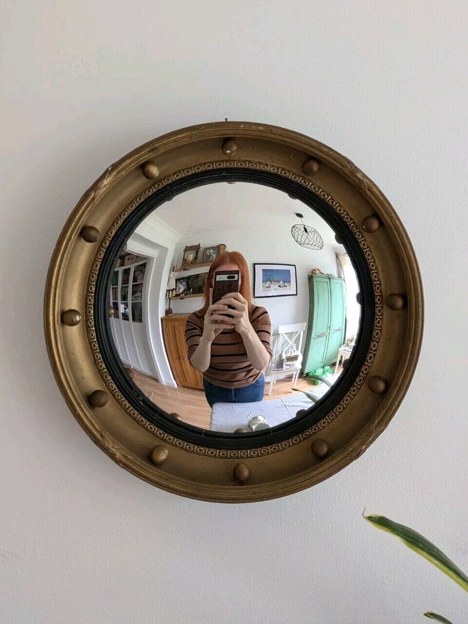 Antique Early / Mid 20th Century Butlers Porthole Convex Mirror Regency Style