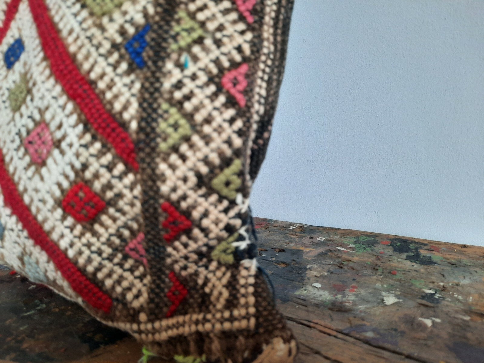 ANTIQUE Vintage aztec BOHO KILIM ORIGINAL Cushion geometric tribal woven SADDLE 