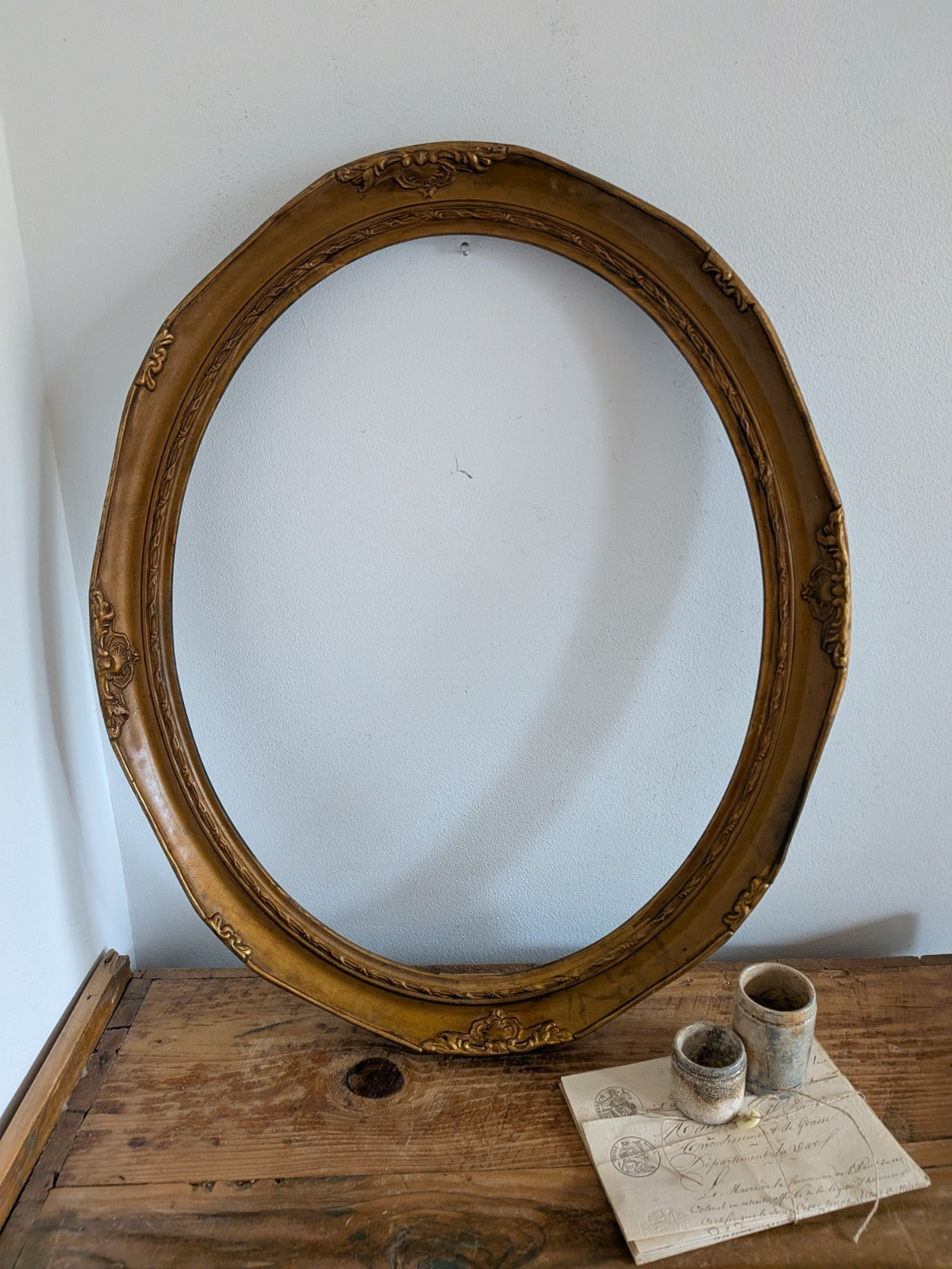 Antique Victorian Cast Metal Oval Gold Gilt Ornate Baroque Picture Frame Rococo