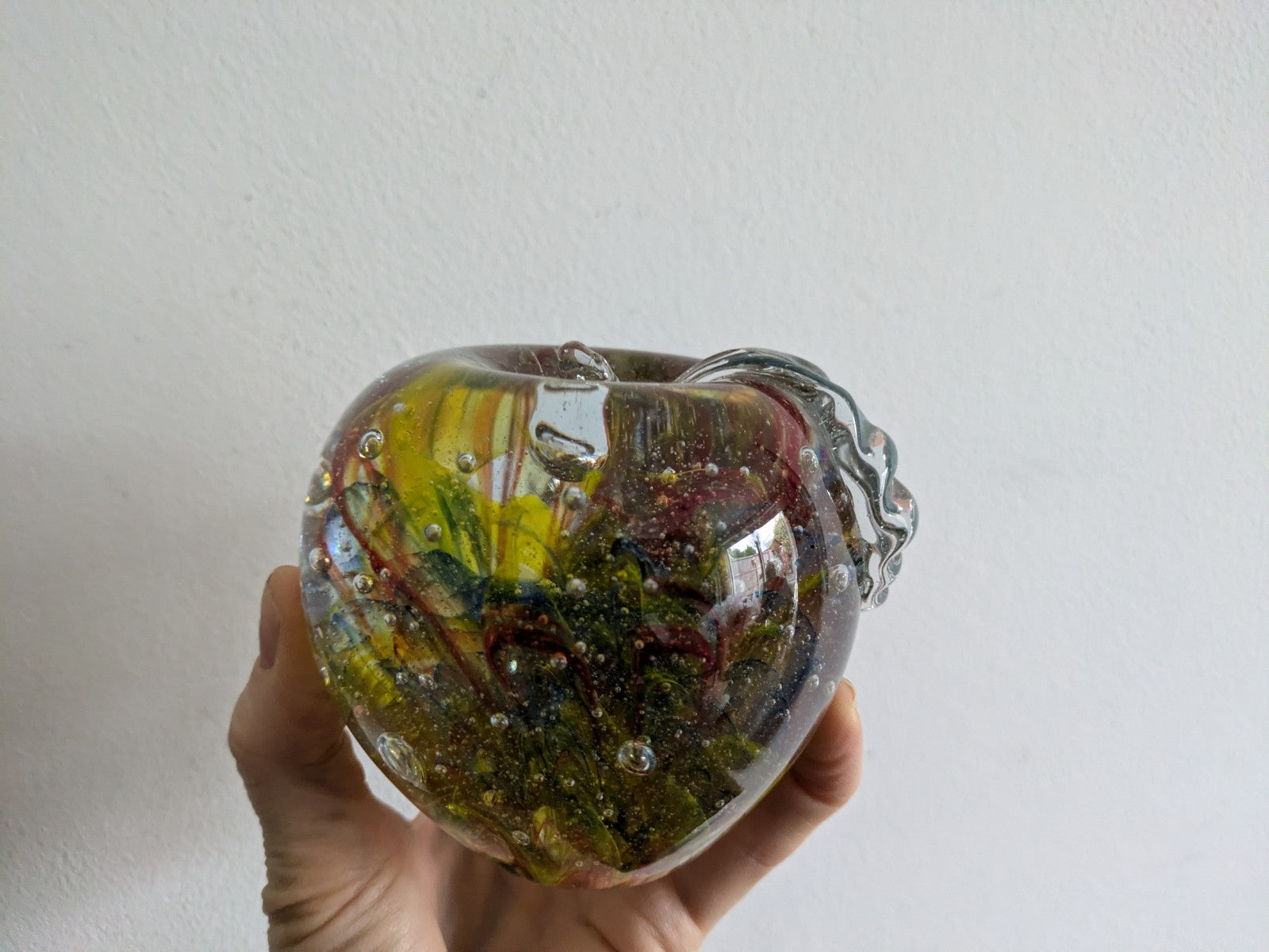 Vintage Murano Italian Art Glass Apple Shaped Paperweight Scramble Large Colour