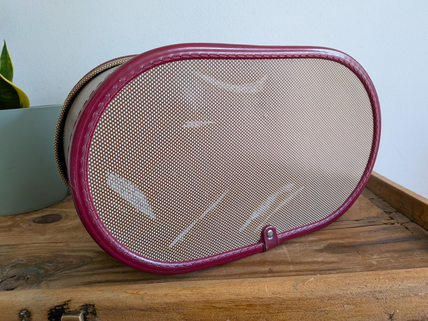 Vintage Cheney Vanity Case Child's Suitcase Luggage Prop Maroon Two-tone TV Film