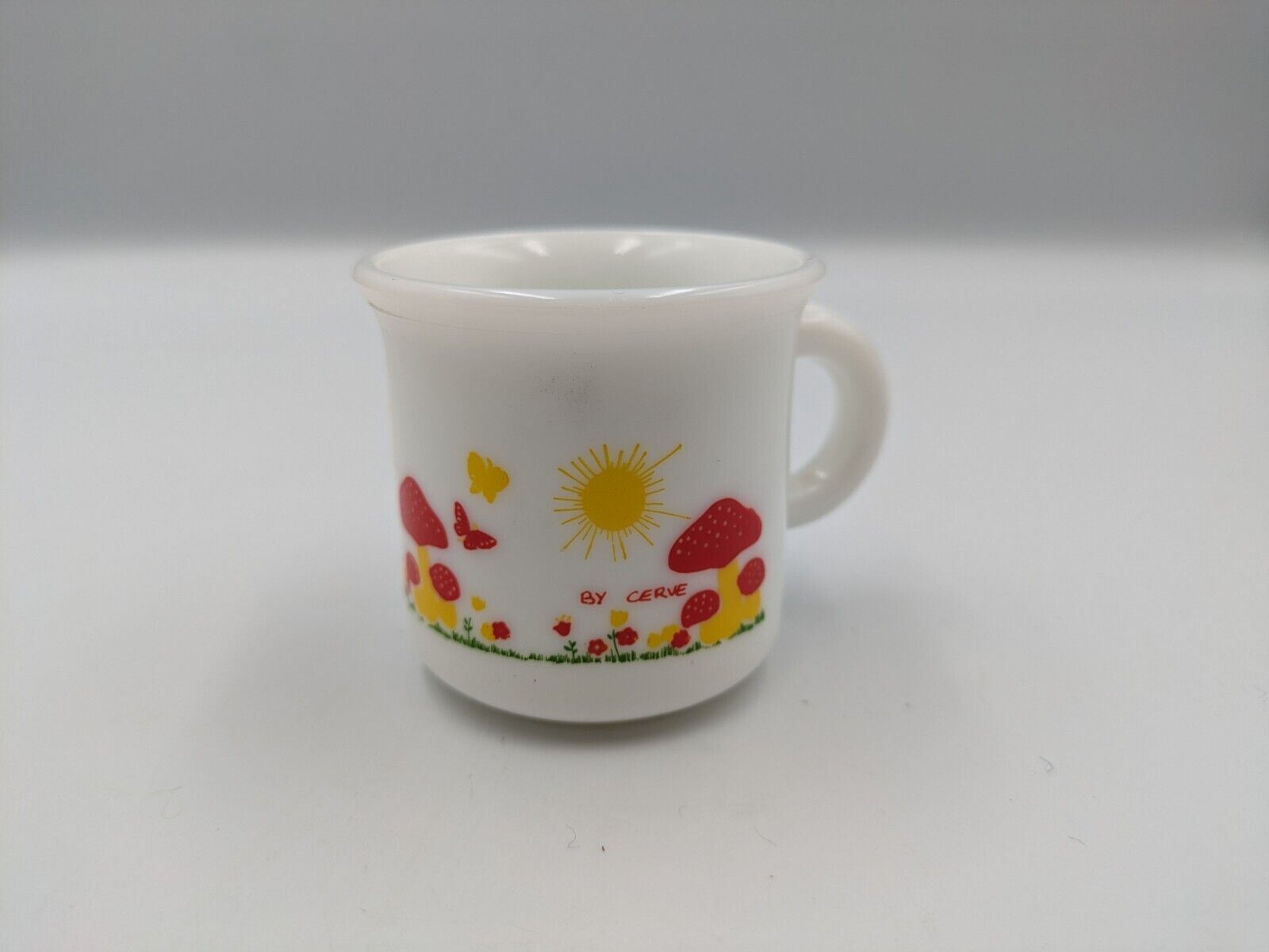 Cerve Italy Vtg Mushroom Garden Espresso Mug Cup x1 Milk Glass Hazel Atlas Style