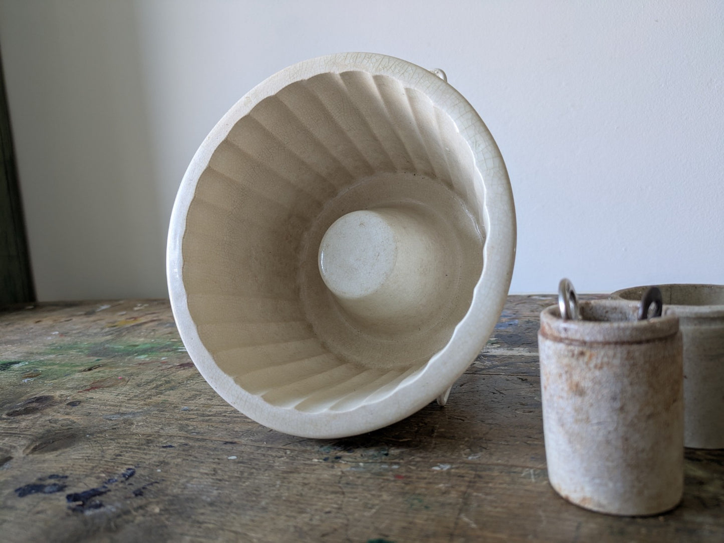 Vintage White Ceramic Jelly Mould Copeland Central Boss Fluted Ring Pudding Mold
