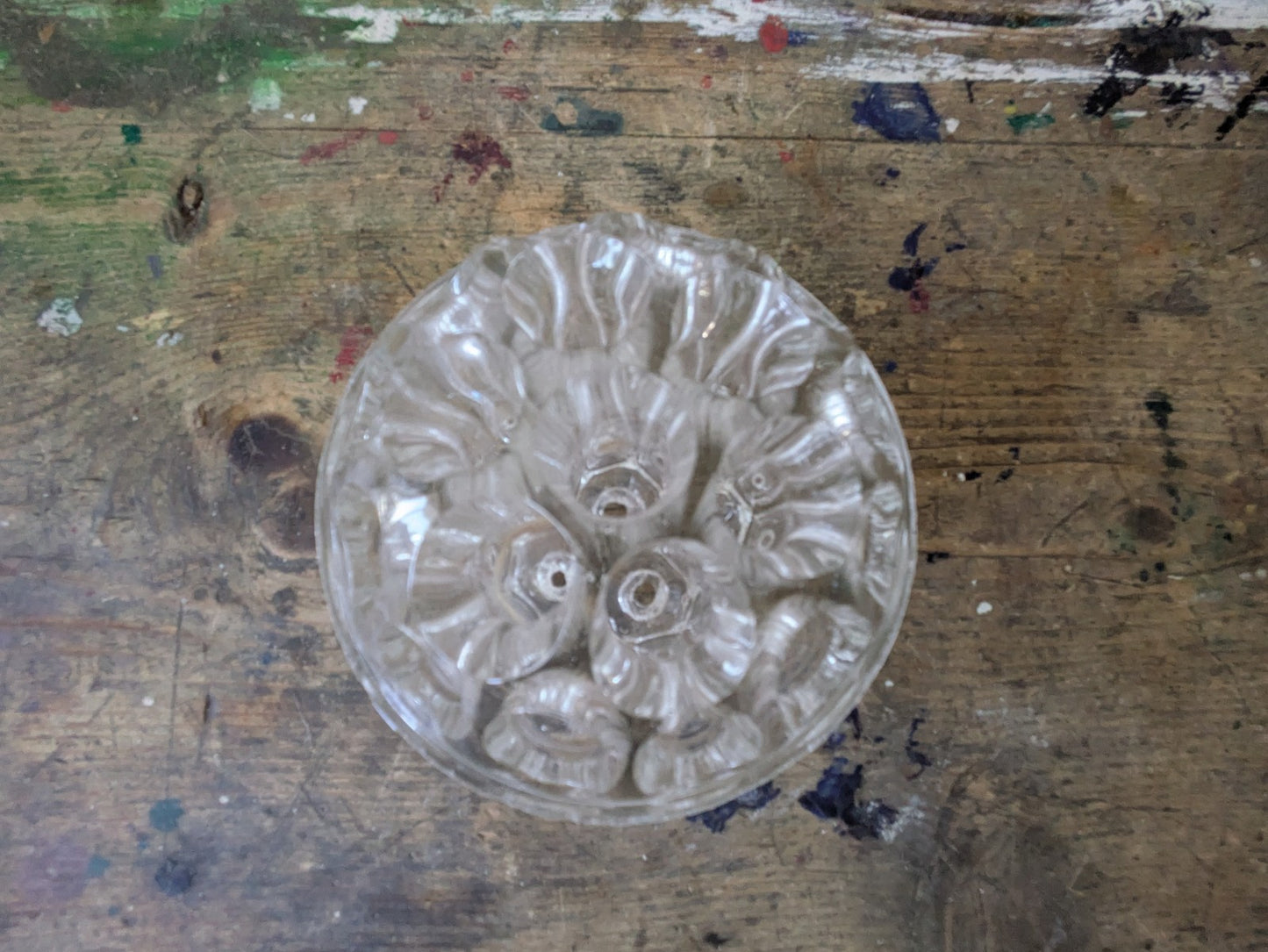 Vintage Glass Flower Frog with 19 Holes Paperweight Decor Florist Clear Vase Old