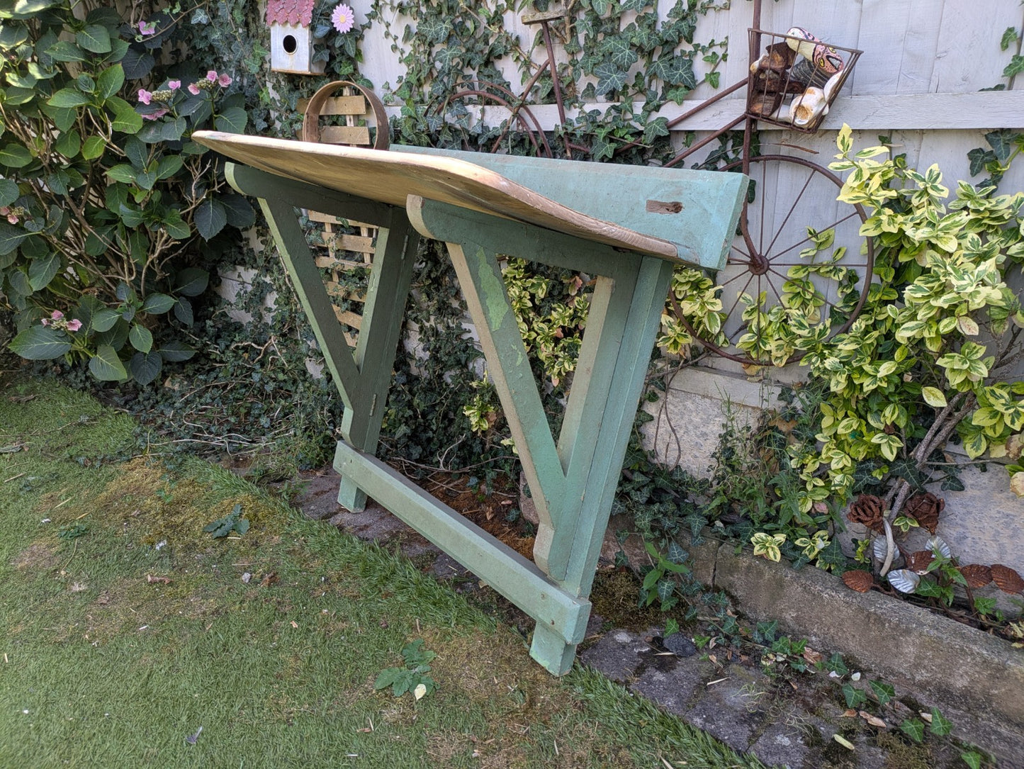 Vintage Antique Folding Table Pine Rustic Drop Down Wall Mounted Primitive Old 