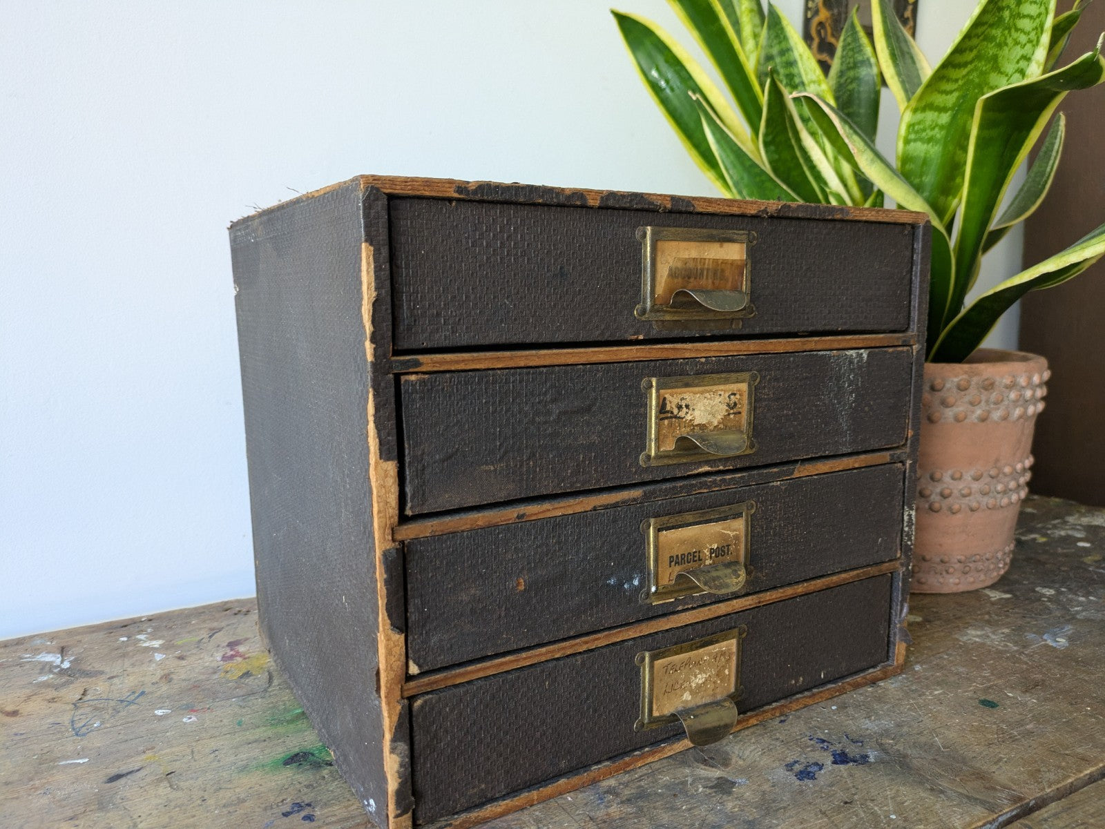 Vintage 4 Drawer Stationary Drawers Box Display Cabinet Industrial Office Desk 