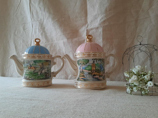 2x Vintage Sadler Sporting Scenes 18th Century Shooting Collectable Tea Pot old