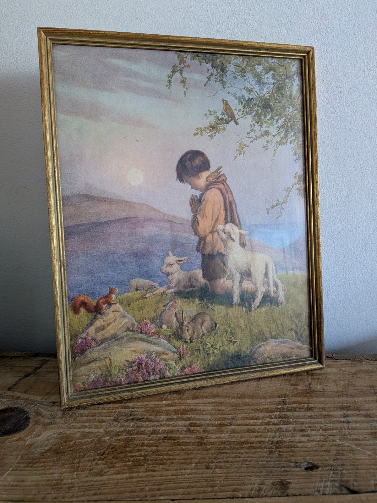 Vintage Framed Margaret Tarrant Print "He Prayeth Best Who Loveth Best" Picture 