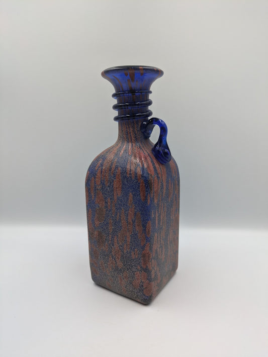 Vtg Cenedese Style SCAVO Art Glass VASE JUG w Blue Strapped Neck Applied Handle