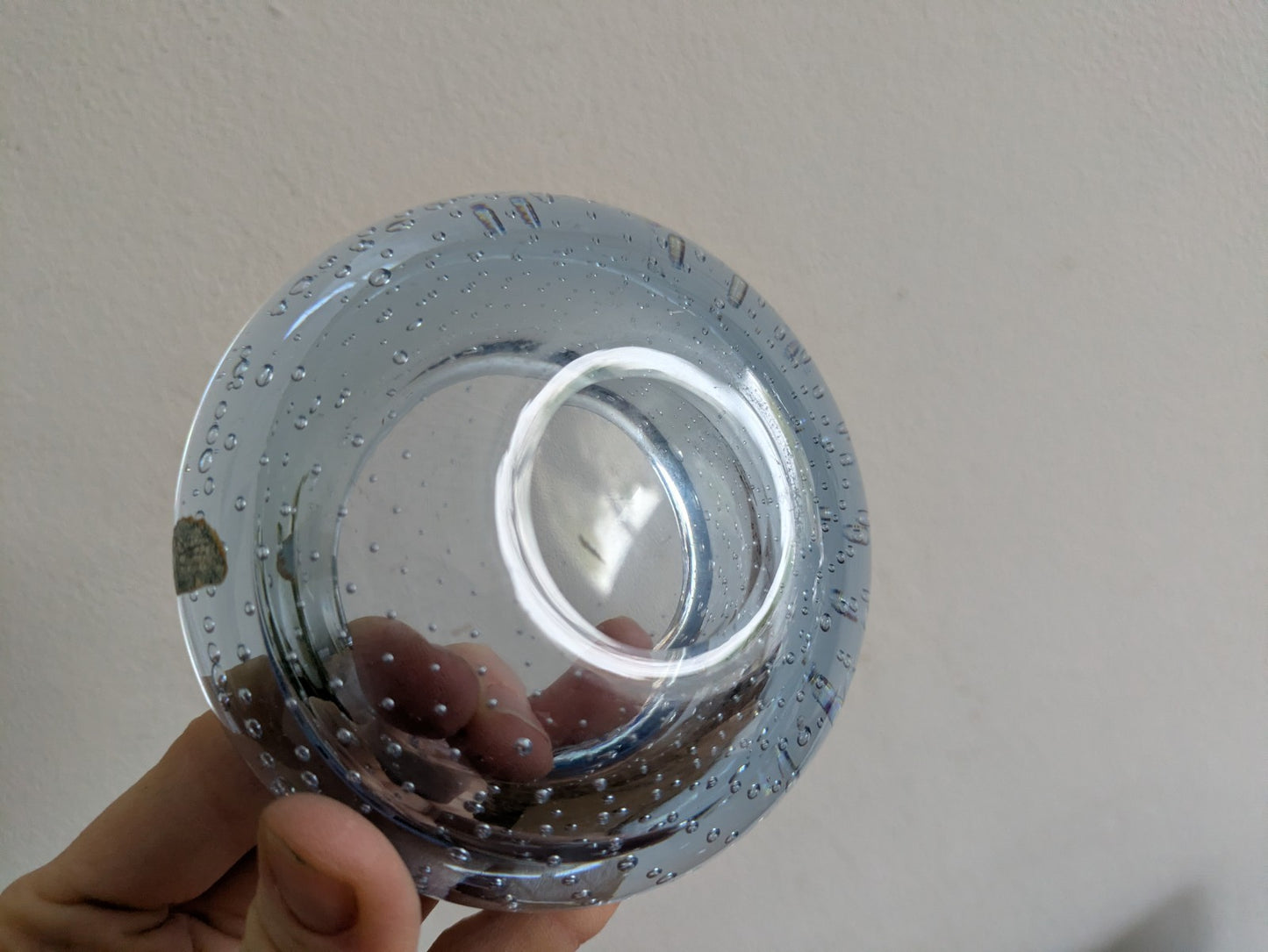 Retro Whitefriars Controlled Bubble Glass Small Dish / Bowl  Blue Vintage 1970's