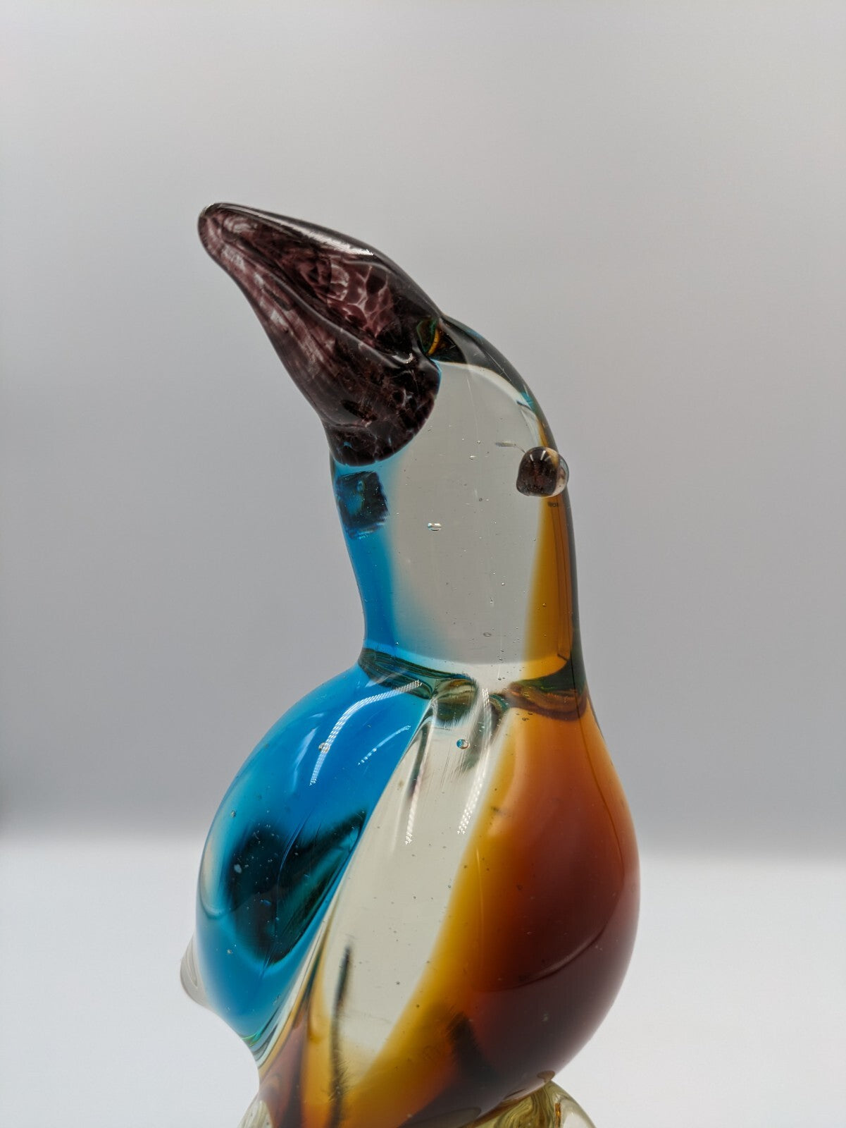 Large Murano Style Heavy Art Glass Brown Blue Bird Vtg Parrot Figurine 21.3cmH 