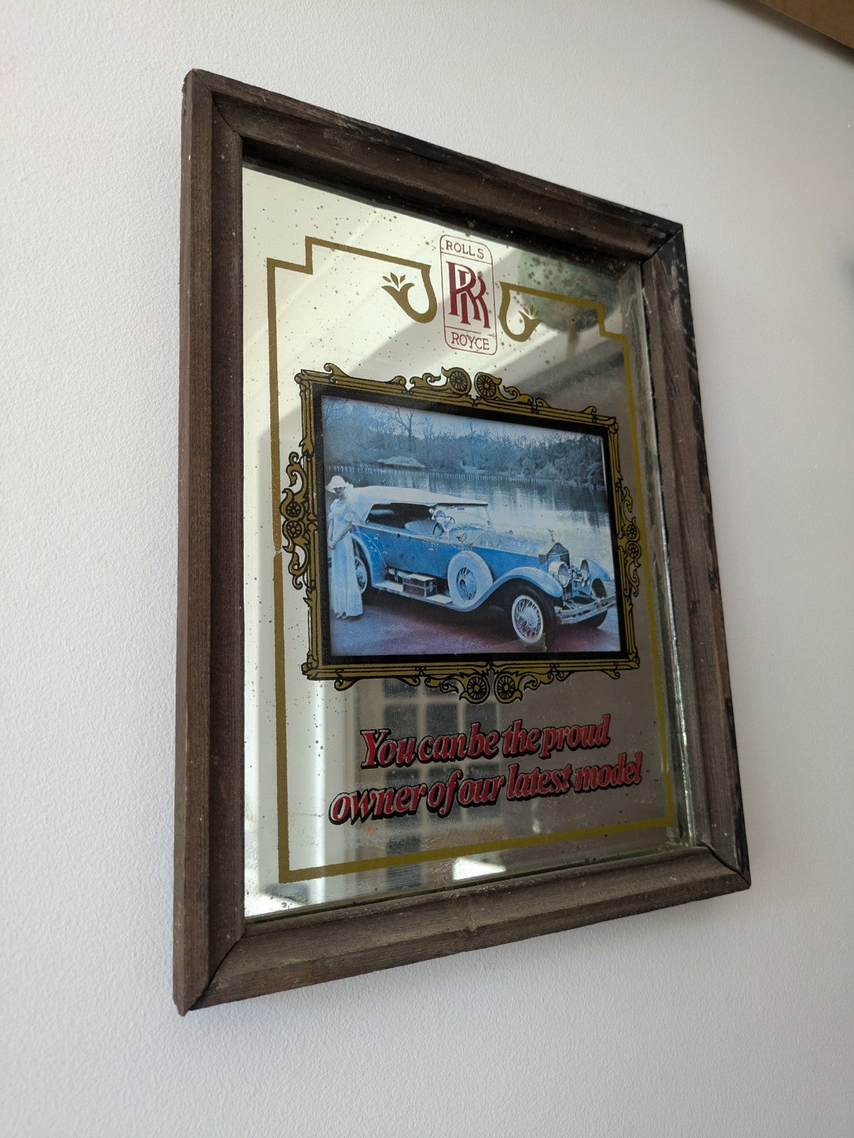 Rolls Royce Advertising Mirror Latest Model Owner Pub Car Automotive Picture Vtg