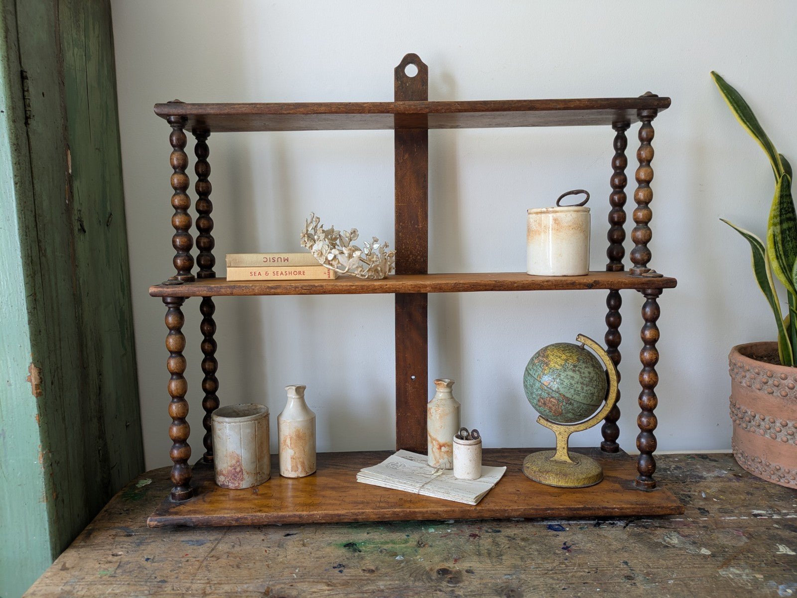 Antique Victorian French Console Shelves Whatnot Shelves with Bobbin Spindles