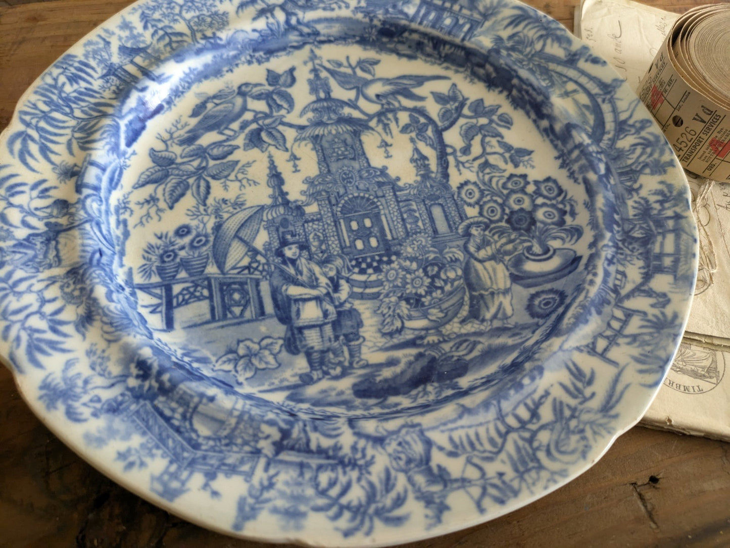 Early 19th Century Chinoiserie Blue & White Printed Plate Rare Antique Warrior