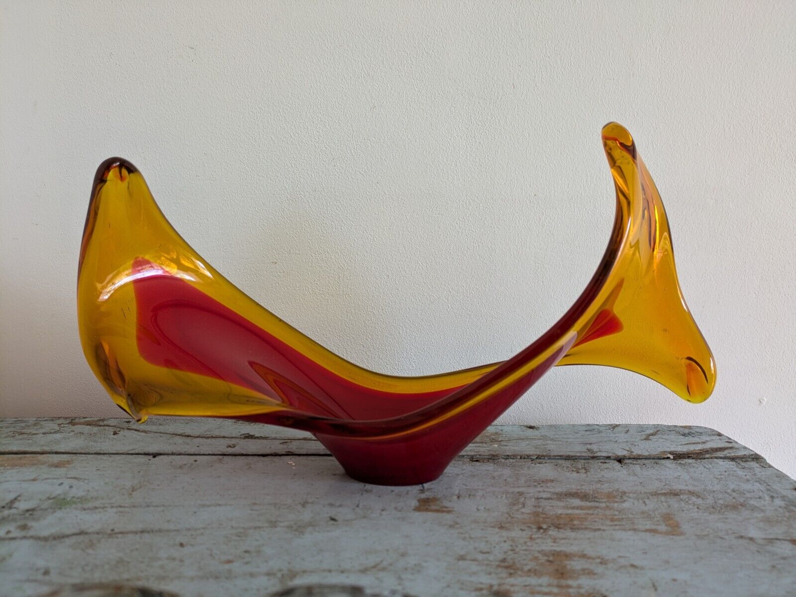 Viartec Murano Style Selenium Red And Orange Spanish Glass Sculpture UV Glow Vgc
