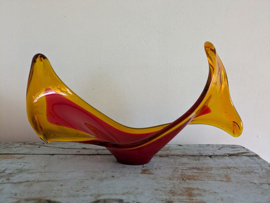Viartec Murano Style Selenium Red And Orange Spanish Glass Sculpture UV Glow Vgc