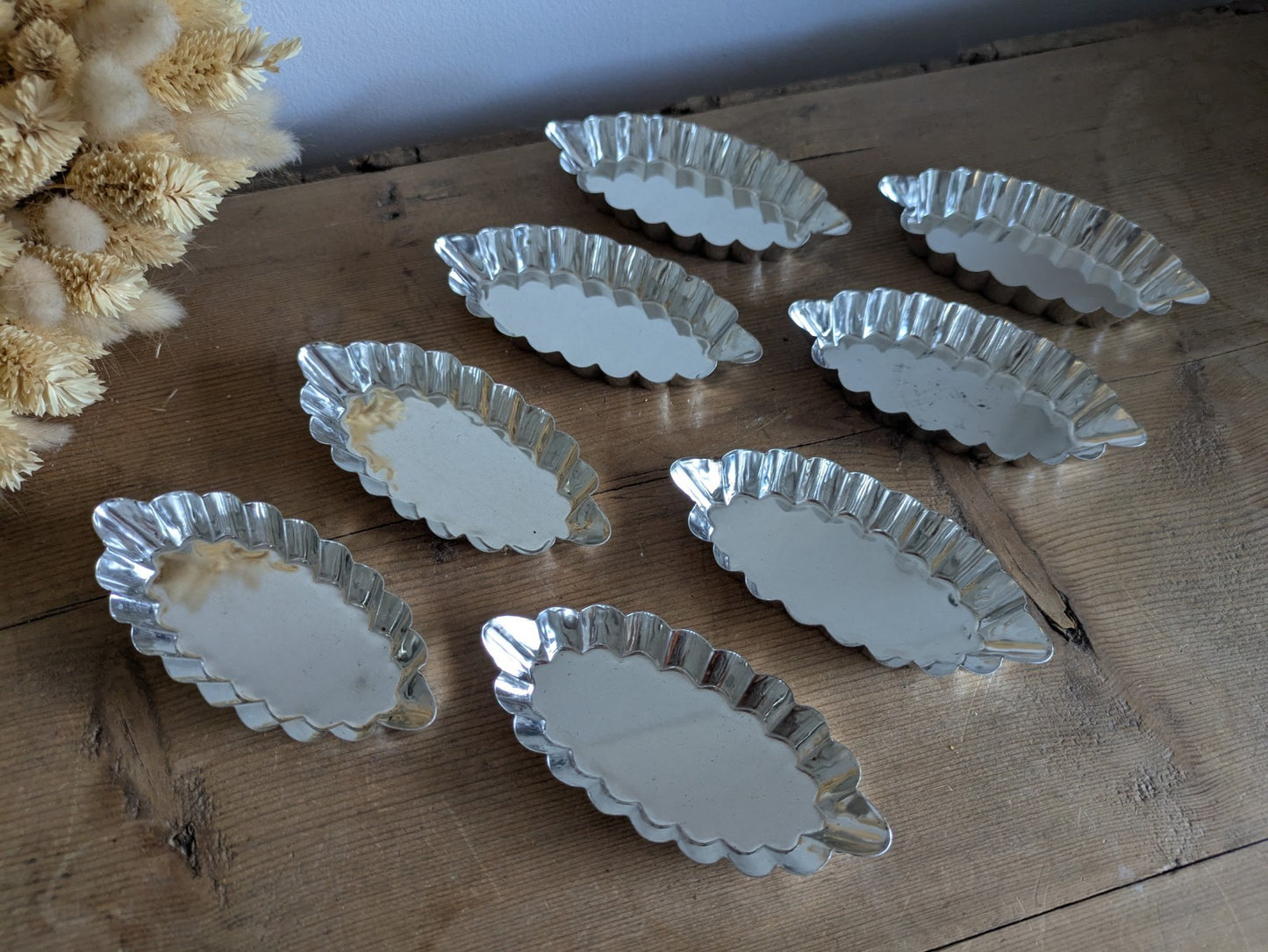 8 Metal Small Mini Fluted Tart Boat Barquette Chocolate Baking Molds OBLONG VTG 