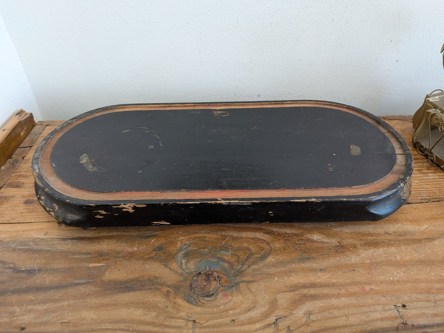Antique Oval Wooden Base for Glass Dome Early 20th-C French Taxidermy Clock Vtg!