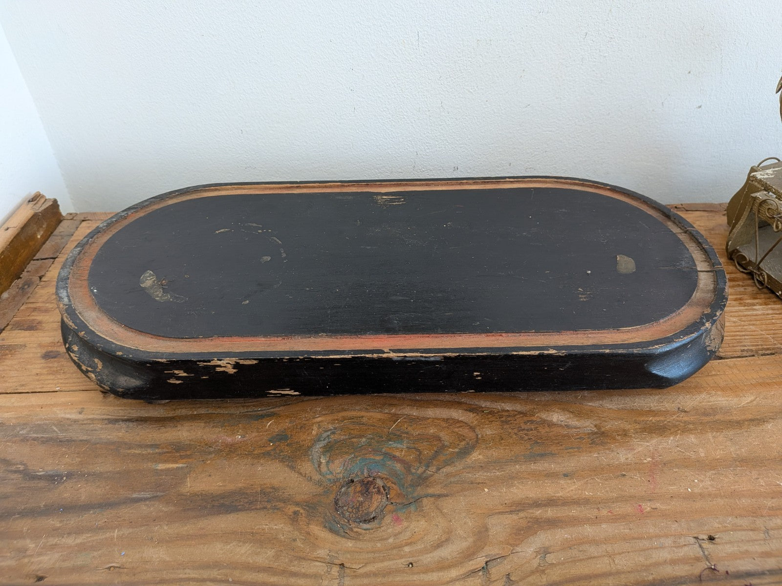 Antique Oval Wooden Base for Glass Dome Early 20th-C French Taxidermy Clock Vtg!