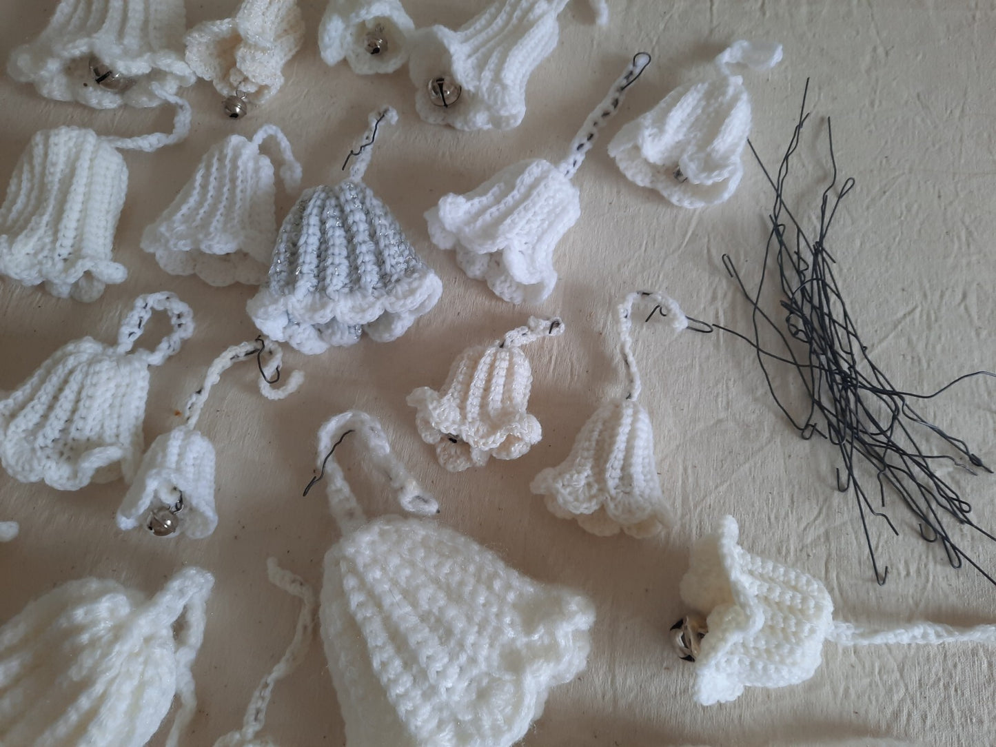 Vintage Christmas Ornament Lot Crochet Knitted 30 Bells Handmade Folk MCM Retro
