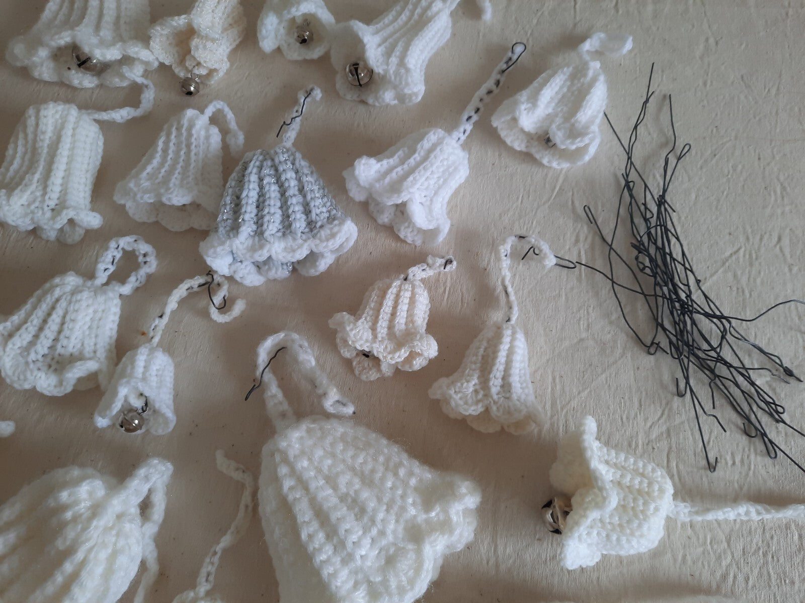 Vintage Christmas Ornament Lot Crochet Knitted 30 Bells Handmade Folk MCM Retro