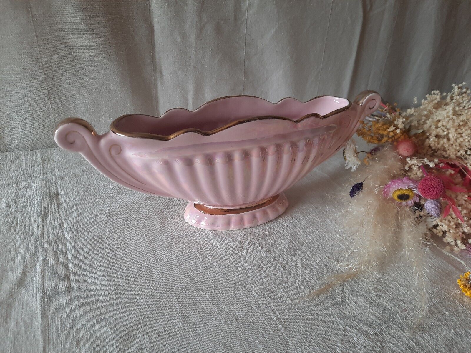 Rare Sadler Majestic Pink Lustre Ware Gondola Vase England 1930s Vintage Deco 