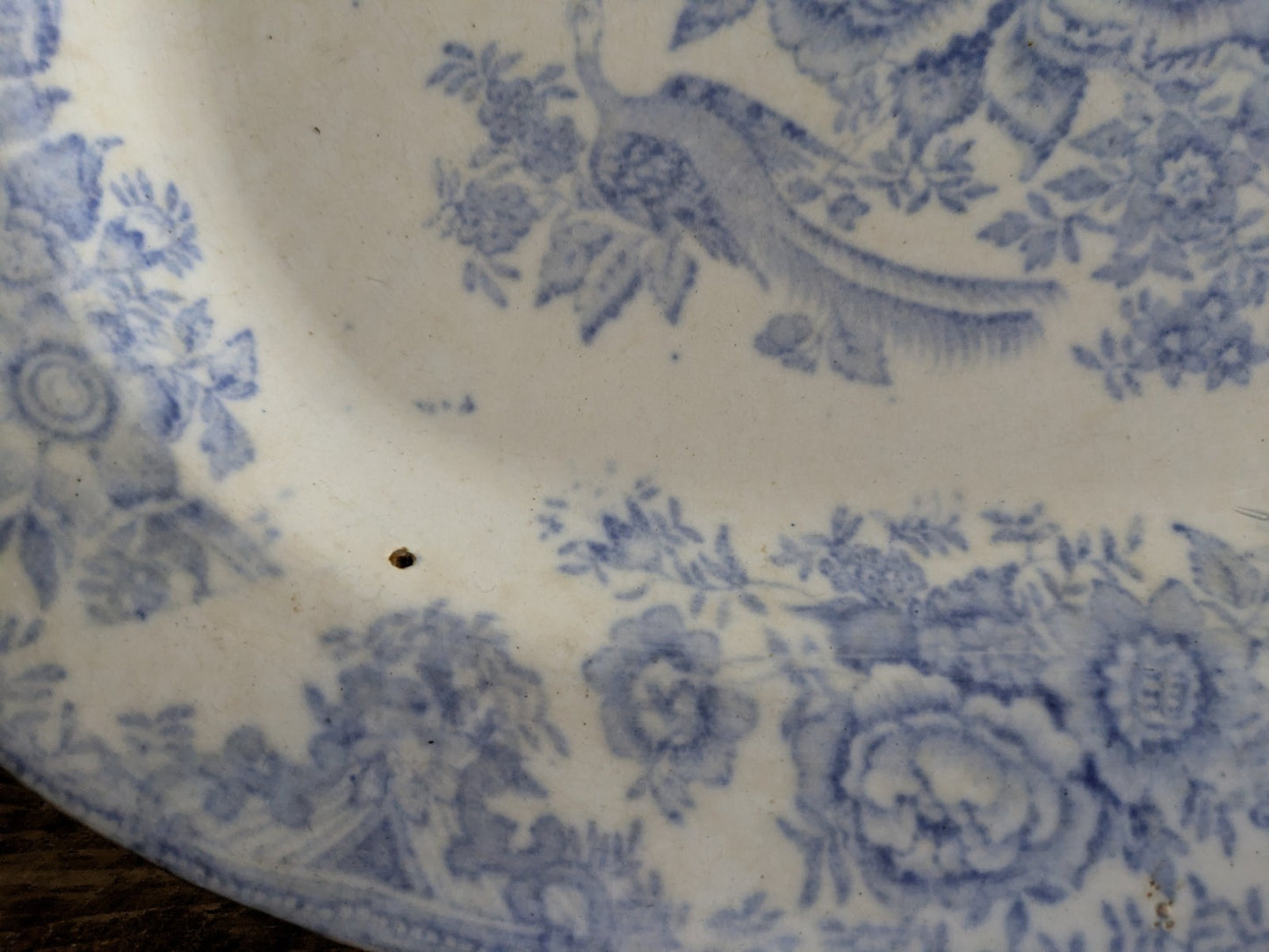 Asiatic Blue & White Vintage Victorian Antique Pheasant Serve Meat Plate Platter