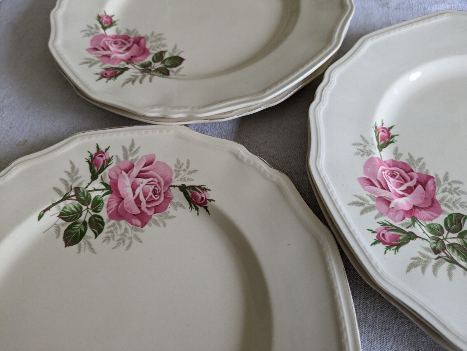6x VINTAGE ALFRED MEAKIN SANDRINGHAM CABBAGE ROSE DINNER PLATE UP CREAM SHABBY 