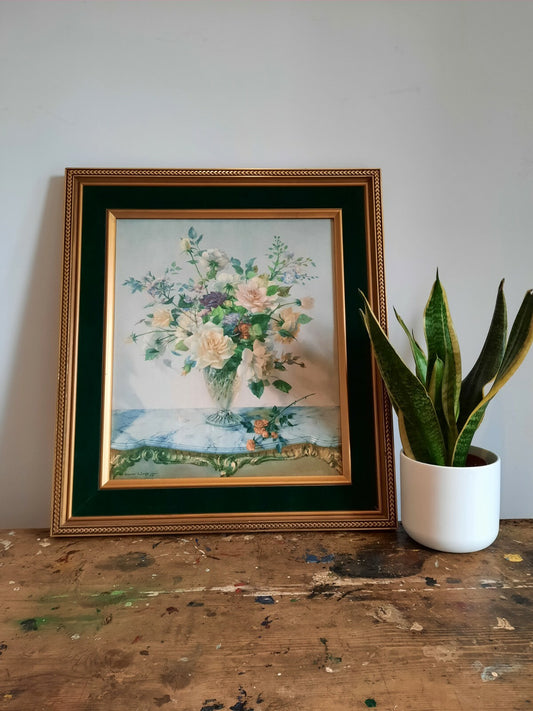 Vintage 50s Framed floral bouquet PRINT original VERNON WARD Midsummer Fragrance