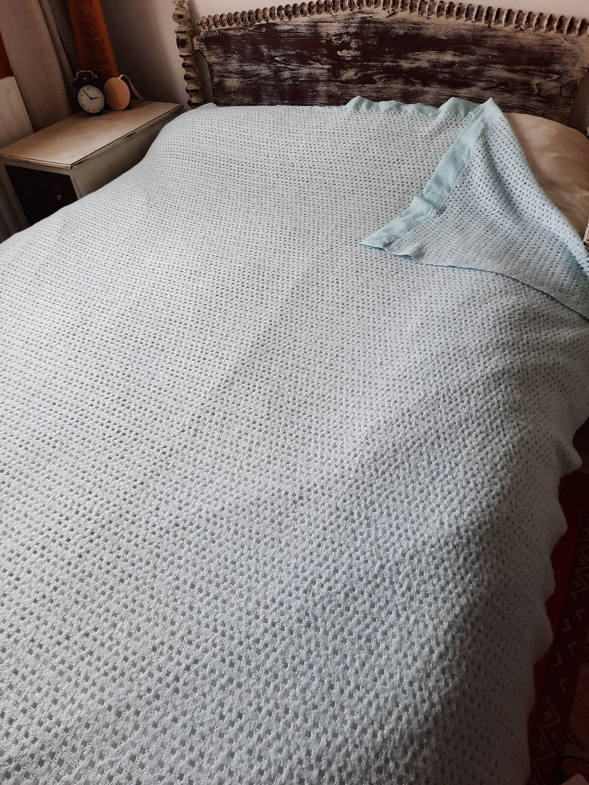 Vintage Witney honeycomb Blue cellular Blanket 254cm x 232cm retro Warm Throw
