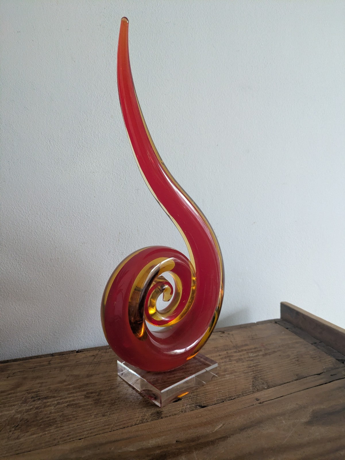 Hand Blown Murano Style Glassware Art Glass Fused Sculpture Swirl Twist Orange