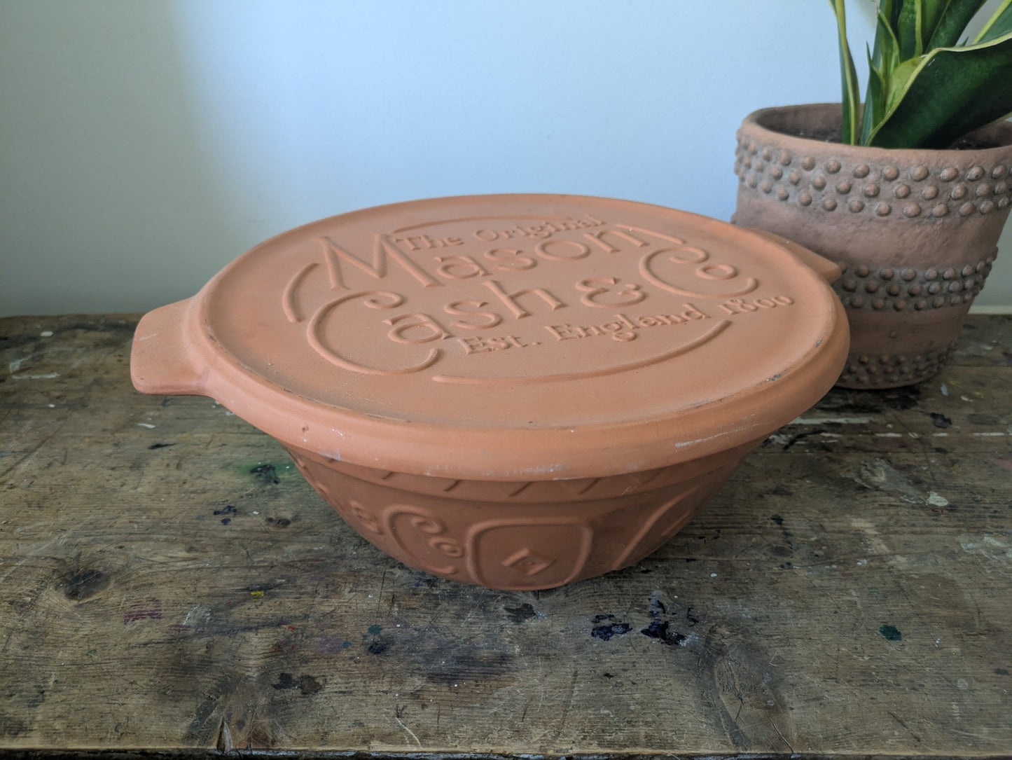 Large Mason Cash Terracotta Bread Baking Bowl Incl Lid Kitchen Cooking Mixing