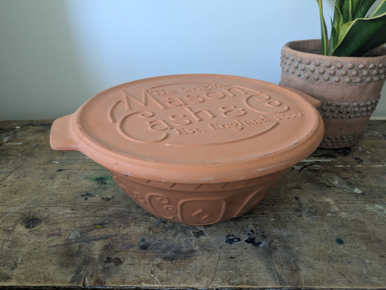 Large Mason Cash Terracotta Bread Baking Bowl Incl Lid Kitchen Cooking Mixing