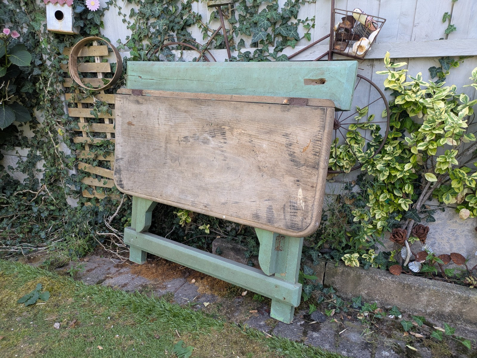Vintage Antique Folding Table Pine Rustic Drop Down Wall Mounted Primitive Old 