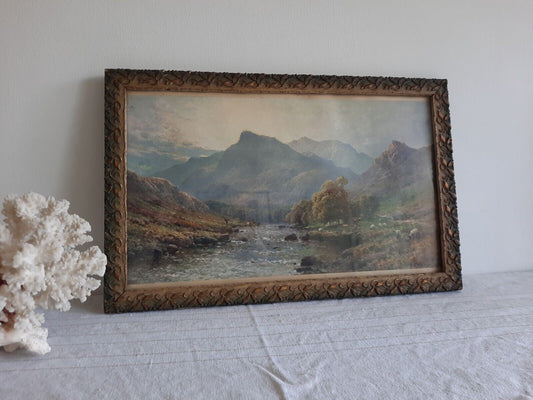 A superb Antique Framed Alfred de Breanski early print Landscape River Highland