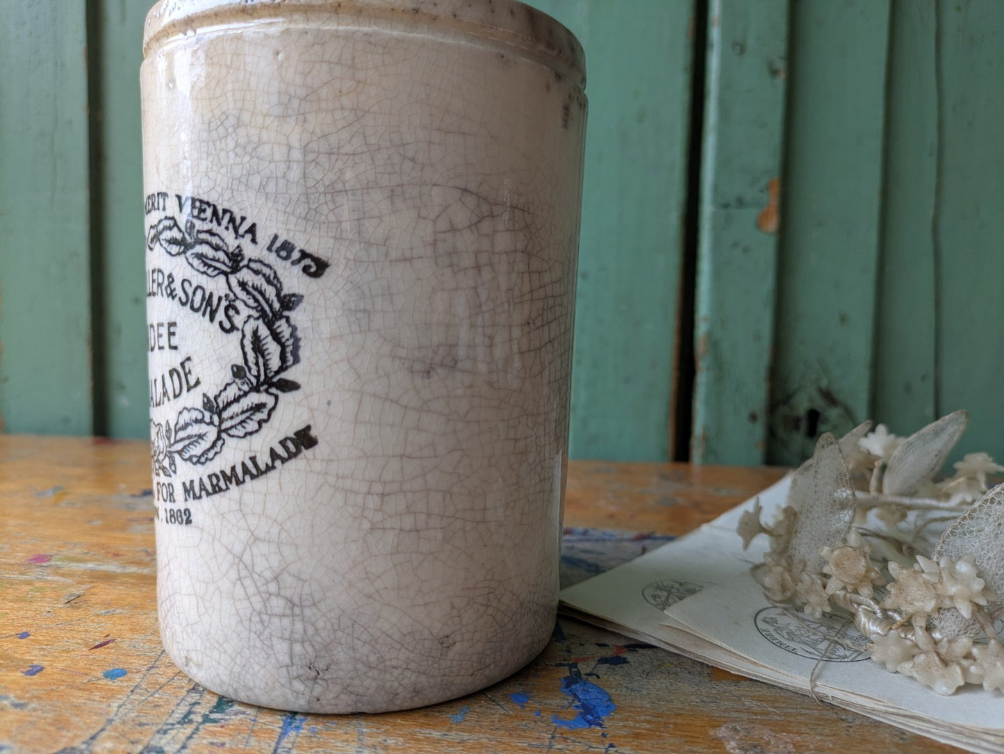 Antique 3 lb James Keiller & Son’s Dundee Marmalade English Advert Pot, c. 1885