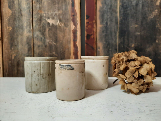 3 x cream glaze milk Stoneware Vintage Earthenware Jar Pots vase decor original