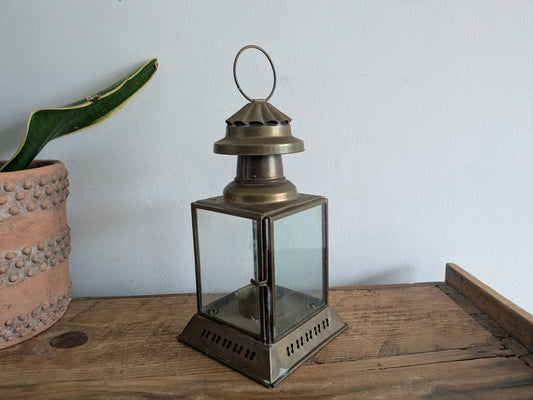 Vintage Lantern Tea Light Storm Light Metal Prop Candle Hanging Portable Decor