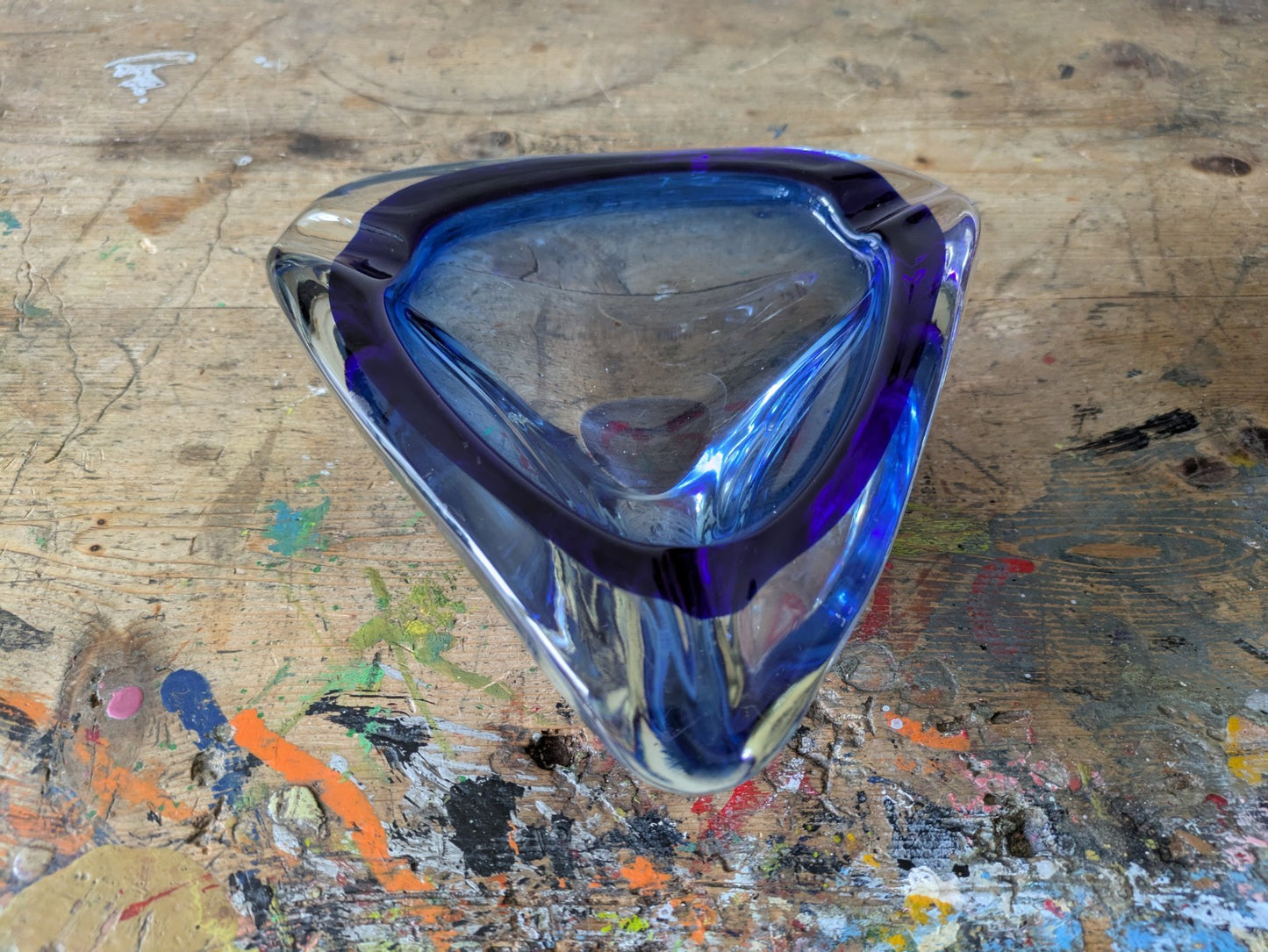 VINTAGE ITALIAN MURANO SOMMERSO  ART GLASS DISH MID CENTURY Modern Ash Tray BLUE