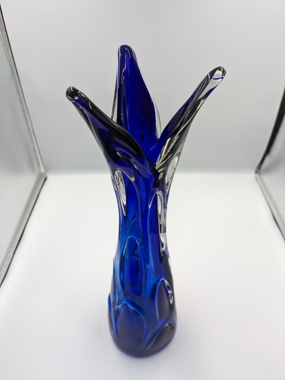 Vintage Bohemian Large Glass Vase By Jan Beranek, Skrdlovice Colbalt Blue 1960’s