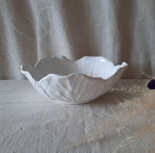 Bordallo Pinheiro Vintage Cabbage Leaf White Fruit Bowl Small Vintage Label Old