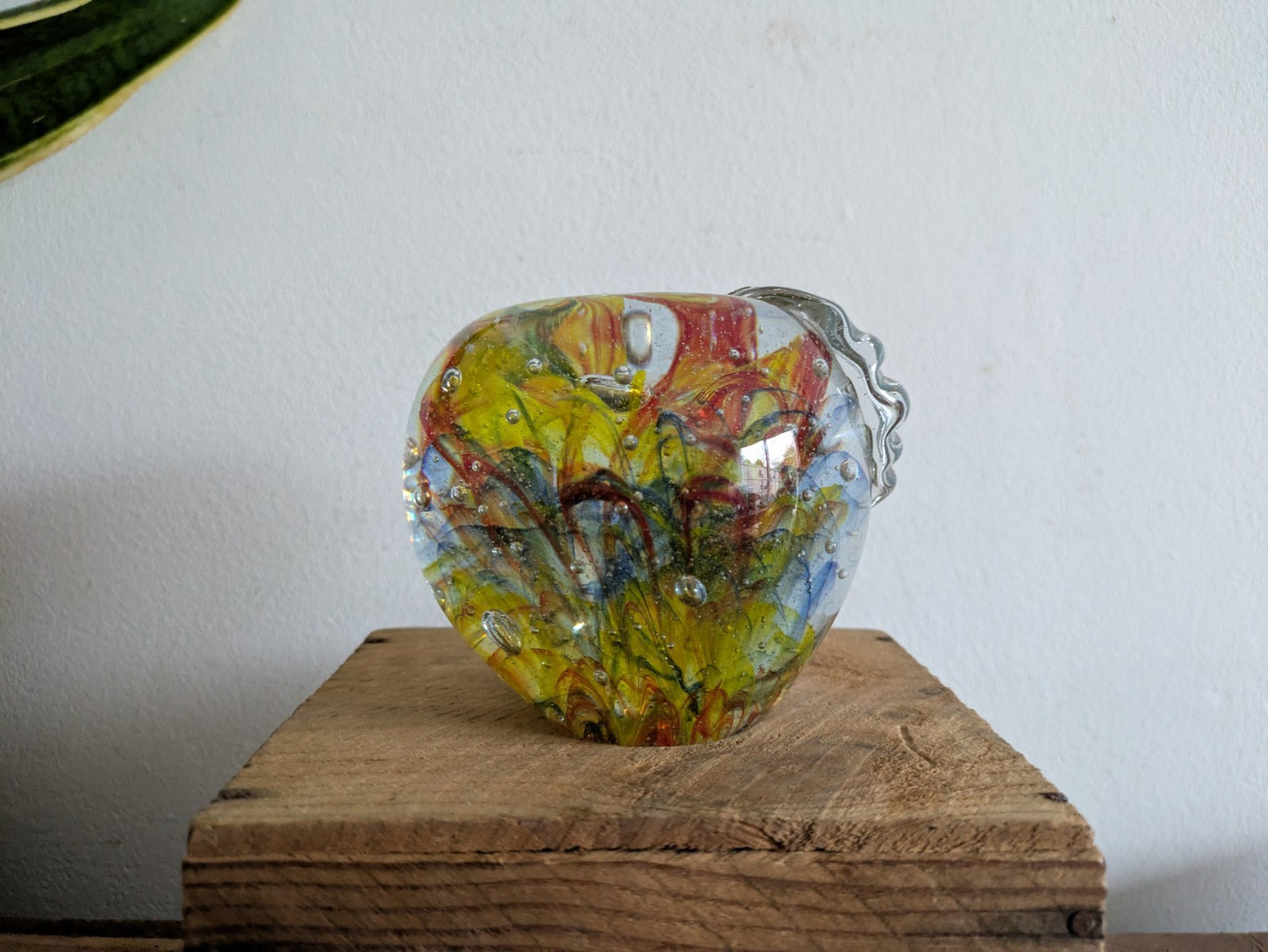 Vintage Murano Italian Art Glass Apple Shaped Paperweight Scramble Large Colour