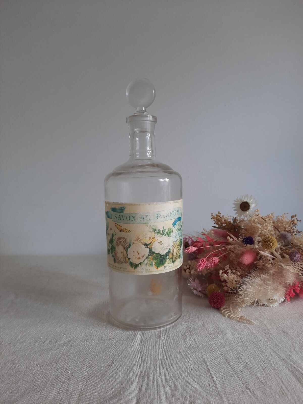 1x Vintage French Large Perfume Savon Au Parfum Glass Bottle France Rare Stopper