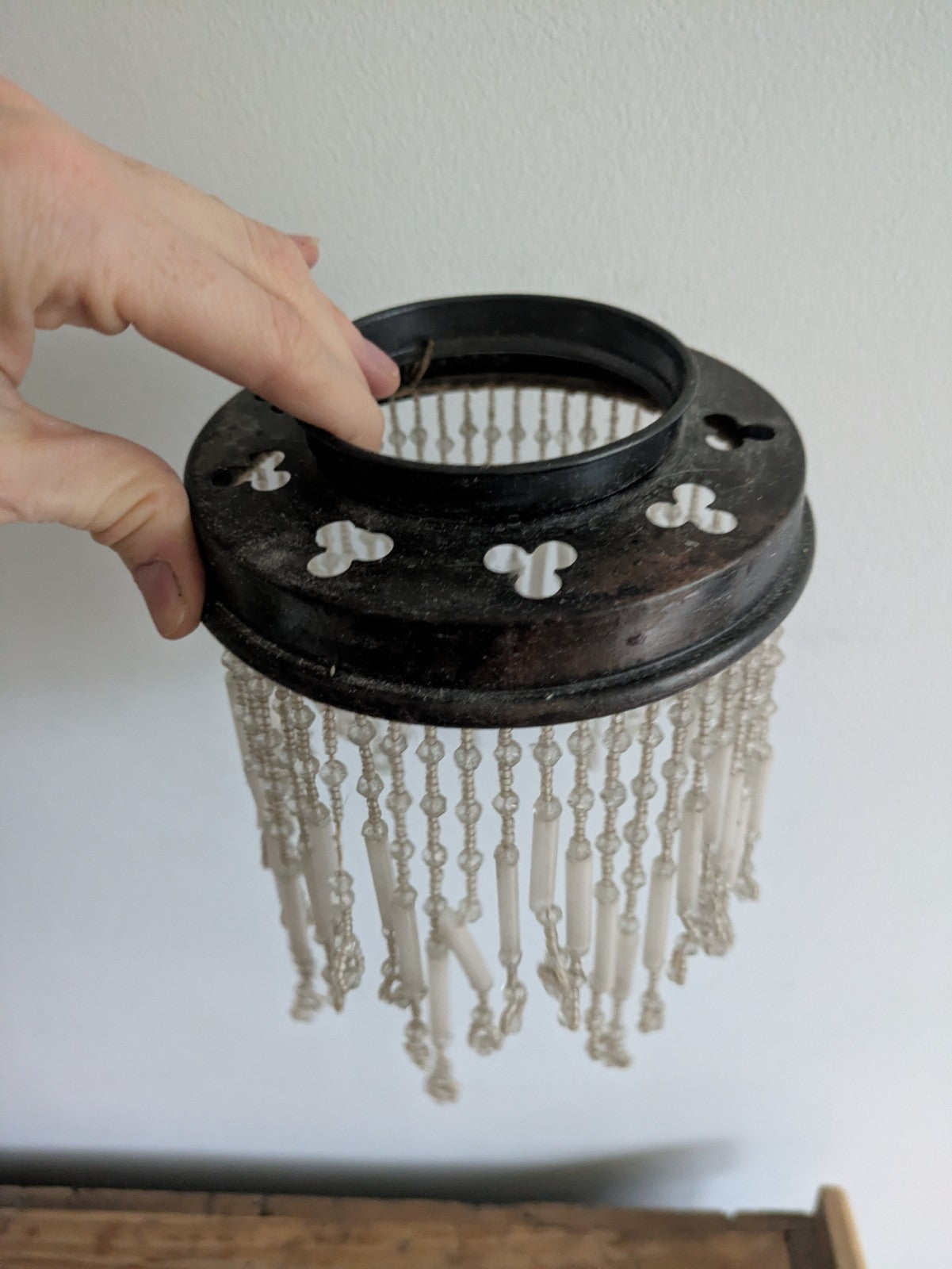 Antique French Beaded Light Shade Ceiling Art Deco Fitting Glass Bead Rare Prop