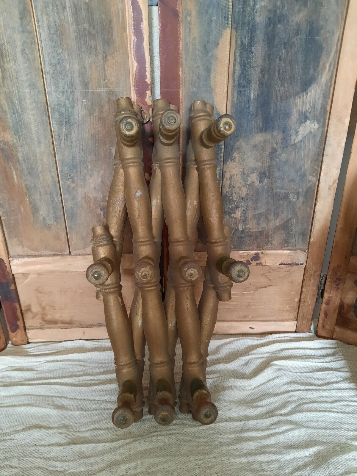 Vintage Wooden Folding Wall Hooks coat Rack Faux bamboo boho French Antique old