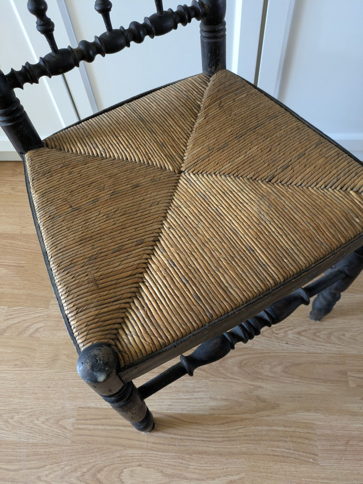 French Antique Prie Dieu Prayer Chair Bobbin Back Rush Seat 19th Century Rare