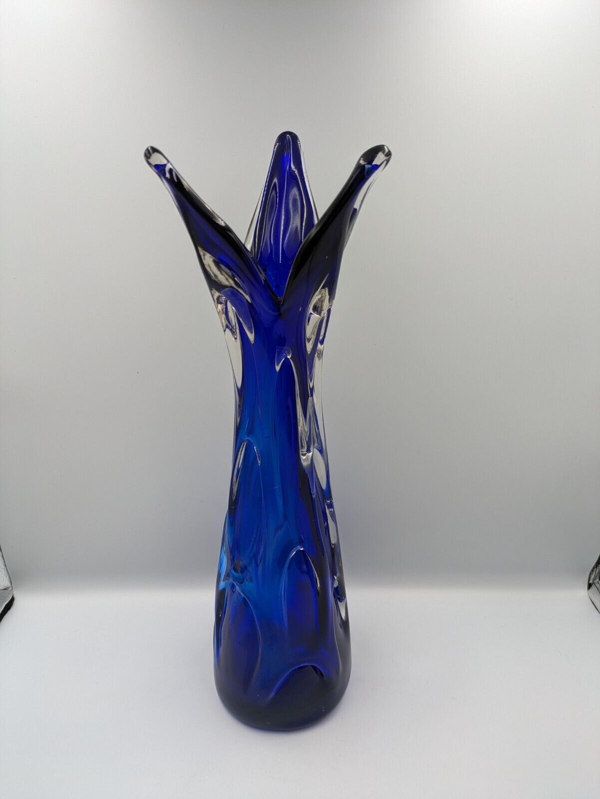 Vintage Bohemian Large Glass Vase By Jan Beranek, Skrdlovice Colbalt Blue 1960’s