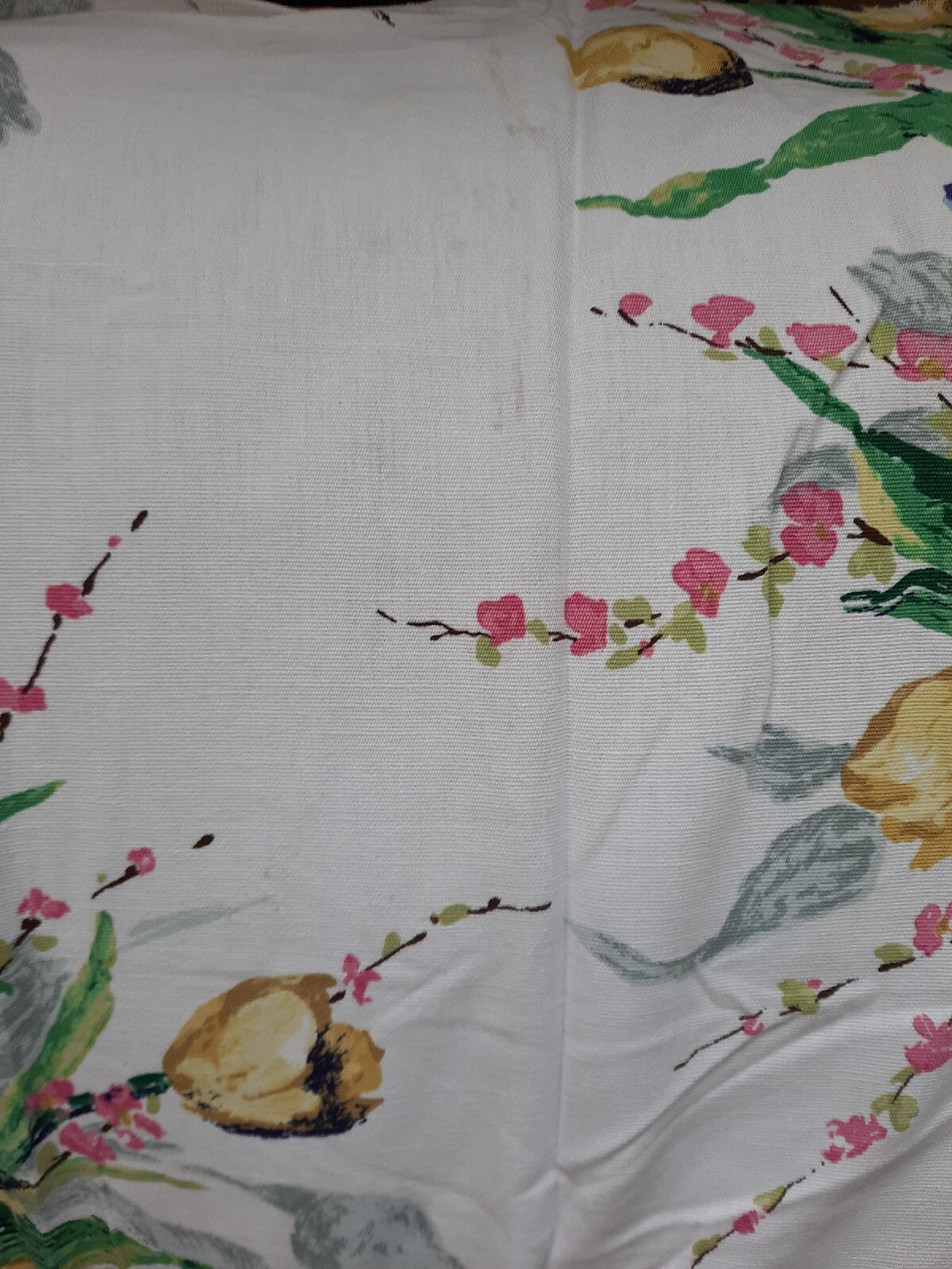 100% Cotton French Interior Fabric Bouquet Vintage White Floral 2.1m Tulips Rare