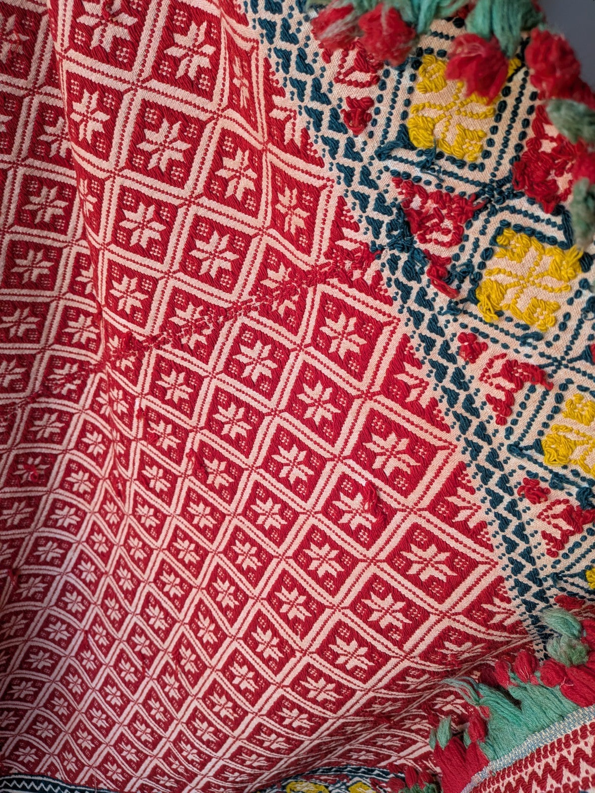 Sindhi Rald Bangladesh Blanket Handmade Woven Vintage Red Patterned Bengal Thick